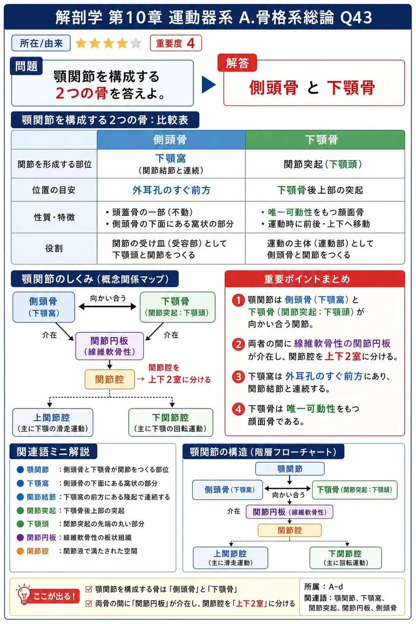 顎関節を構成する2つの骨を答えよ。 解説図