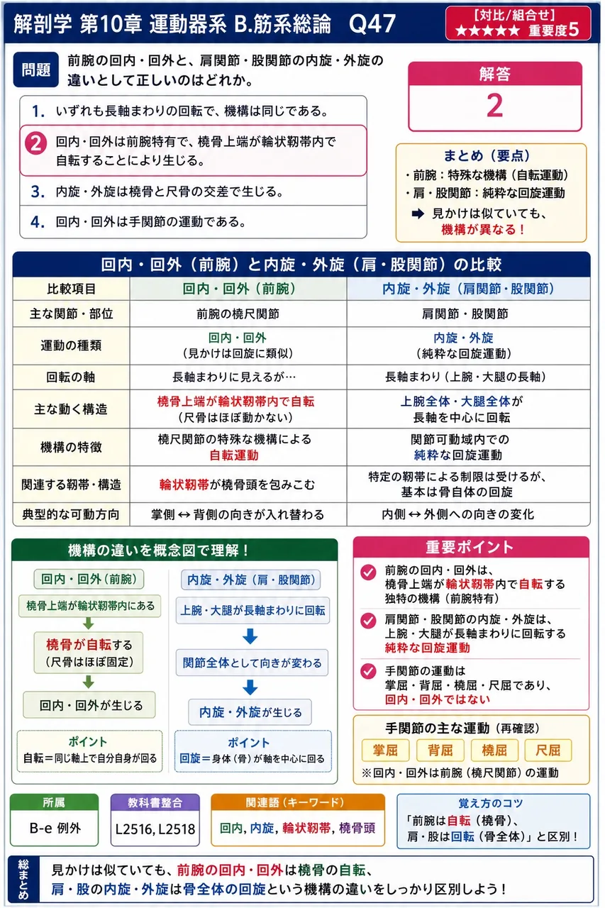 肩関節の外旋・内旋の定義として正しいのはどれか。 解説図