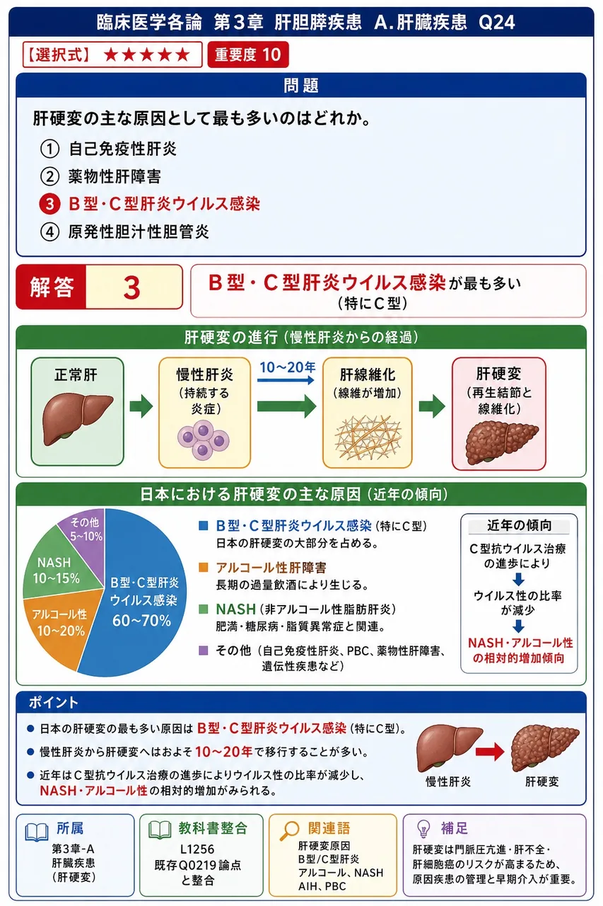 肝硬変の主な原因として最も多いのはどれか。 解説図