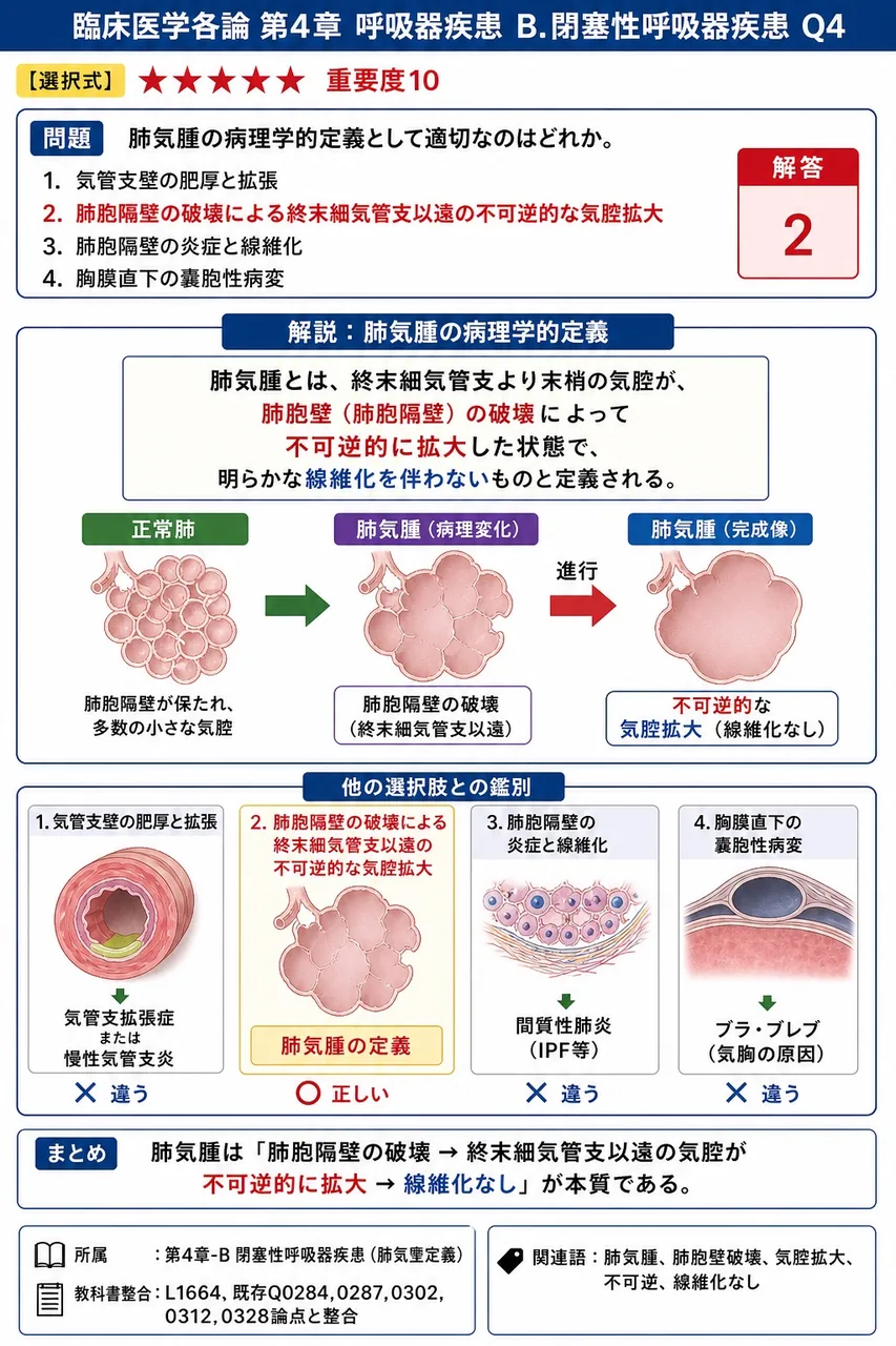 肺気腫の病理学的定義として適切なのはどれか。 解説図
