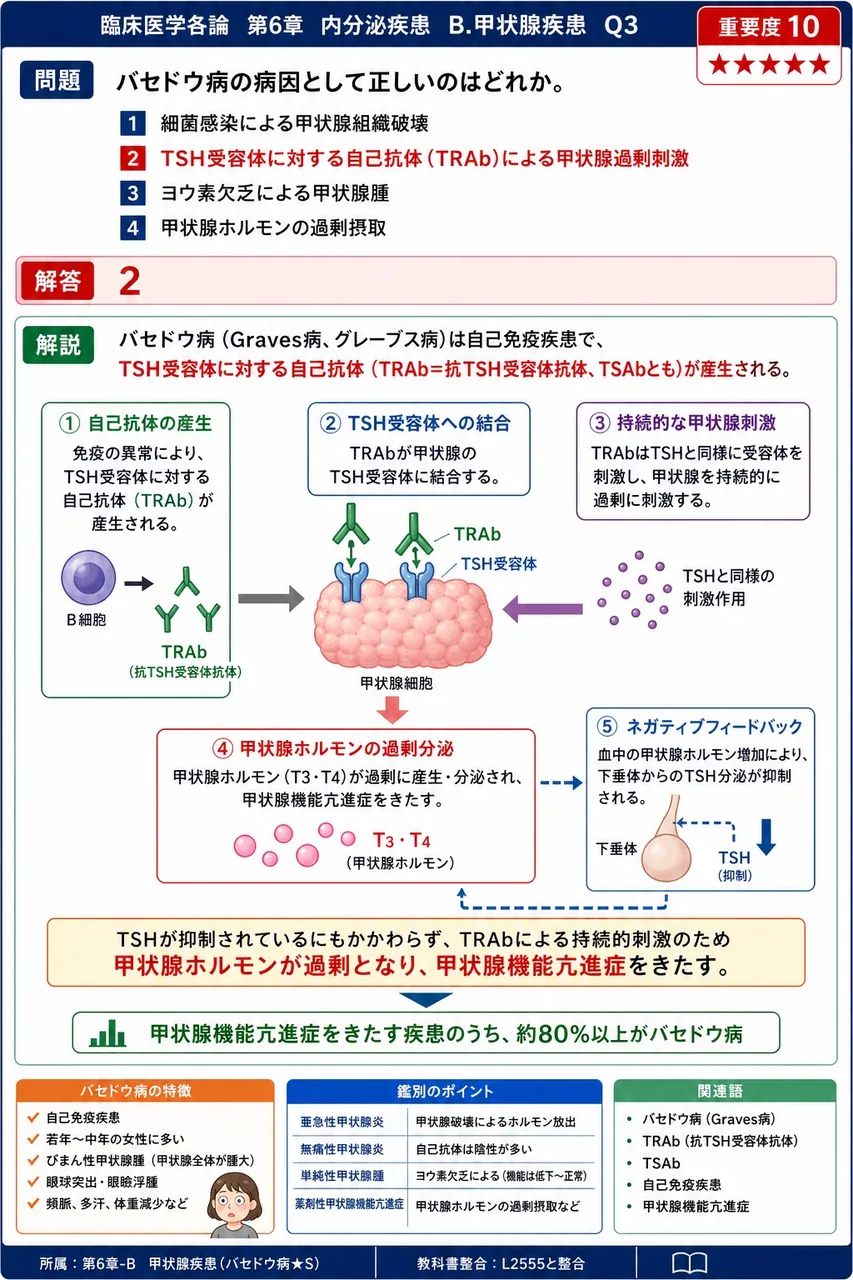 バセドウ病の病因として正しいのはどれか。 解説図