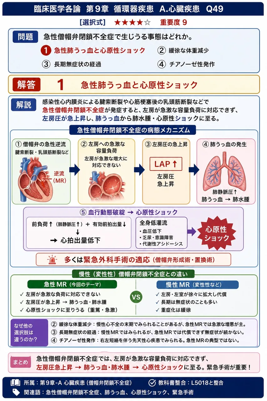 急性僧帽弁閉鎖不全症で生じうる事態はどれか。 解説図