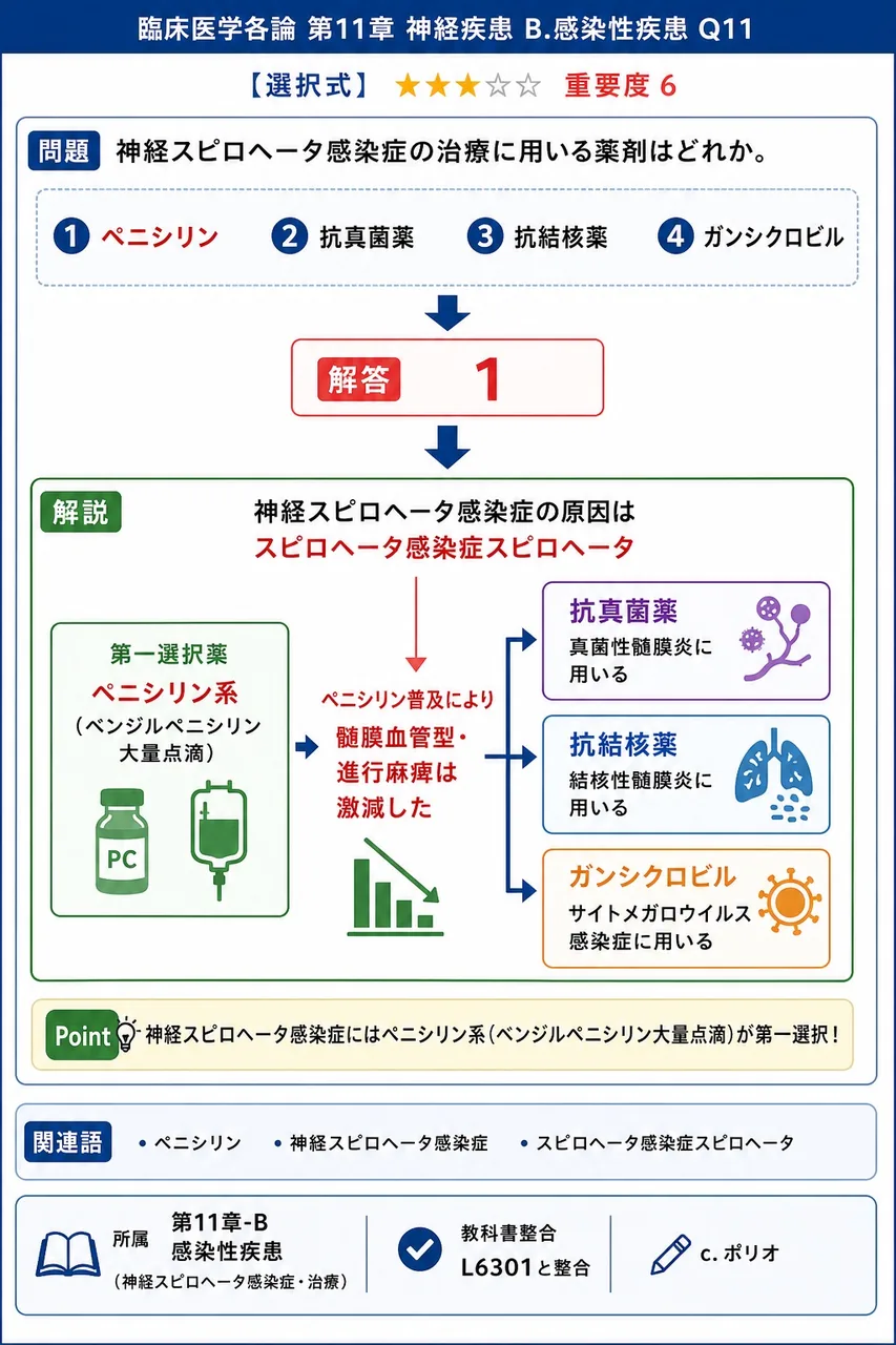 神経梅毒の治療に用いる薬剤はどれか。 解説図