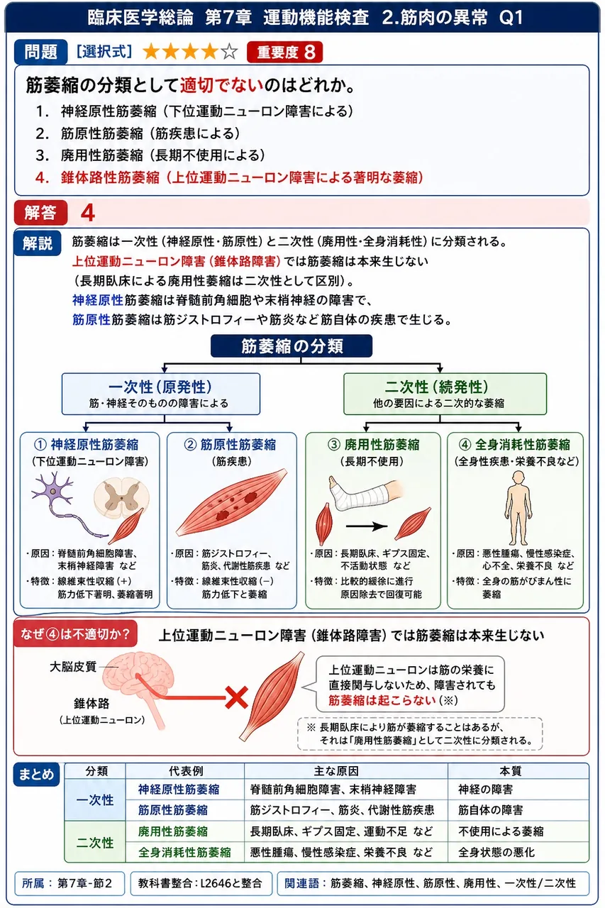 筋萎縮の分類として適切でないのはどれか。 解説図