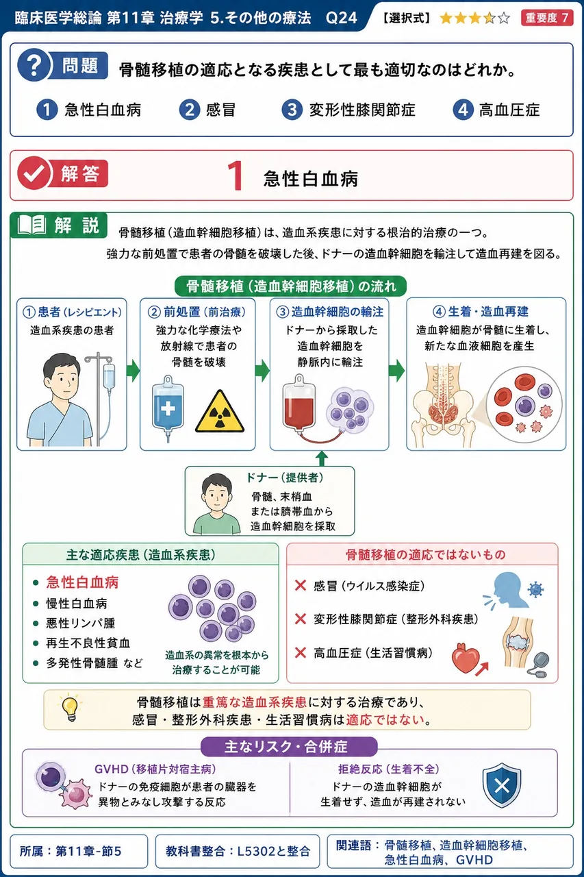 骨髄移植の適応となる疾患として最も適切なのはどれか。 解説図