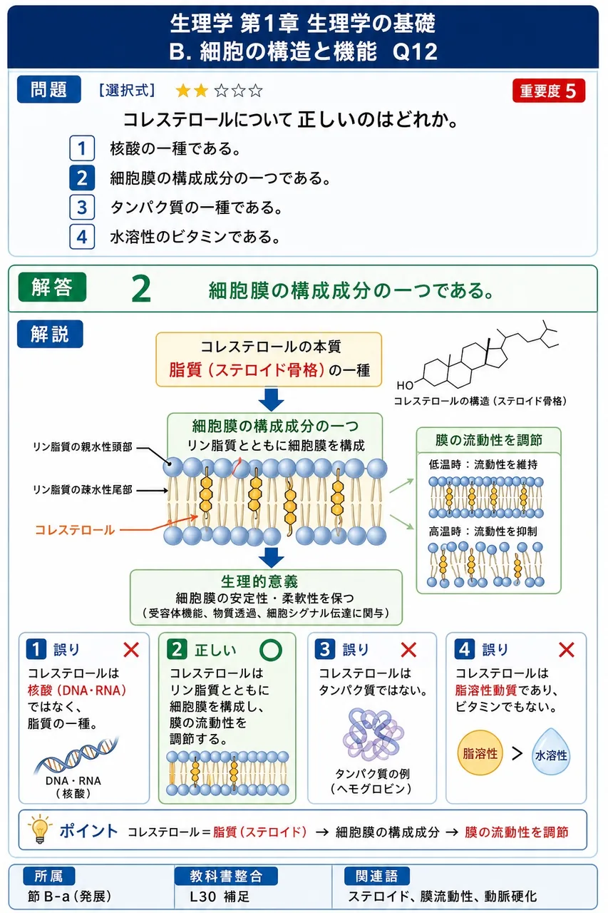 コレステロールについて正しいのはどれか。 解説図