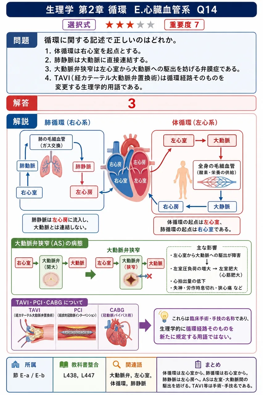 循環に関する記述で正しいのはどれか。 解説図
