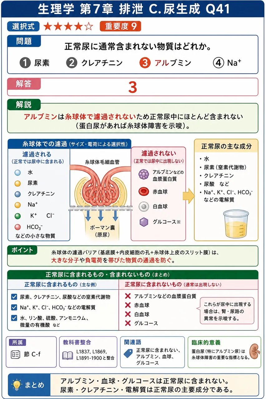 正常尿に通常含まれない物質はどれか。 解説図