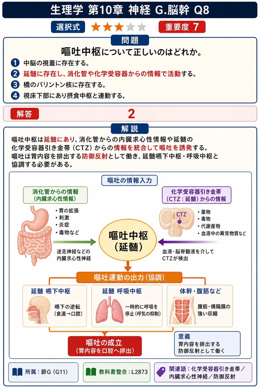 嘔吐中枢について正しいのはどれか。 解説図