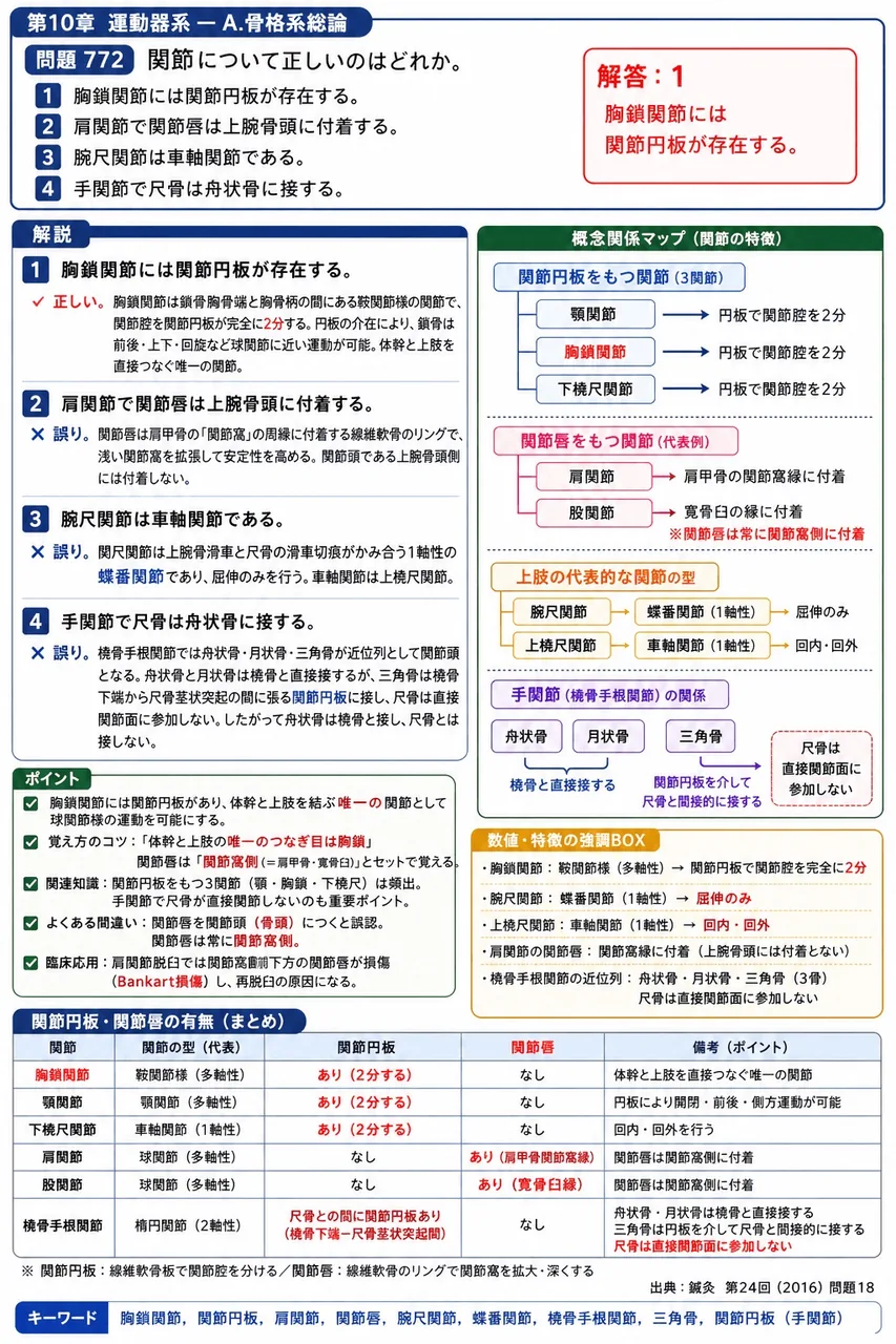 鍼灸 第24回(2016) 問題18｜関節について正しいのはどれか。 解説図