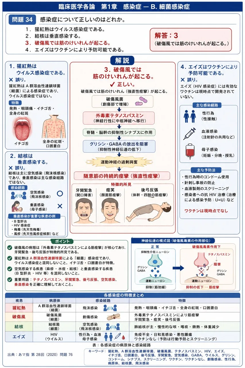 あマ指 第28回(2020) 問題76|感染症について正しいのはどれか。 解説図