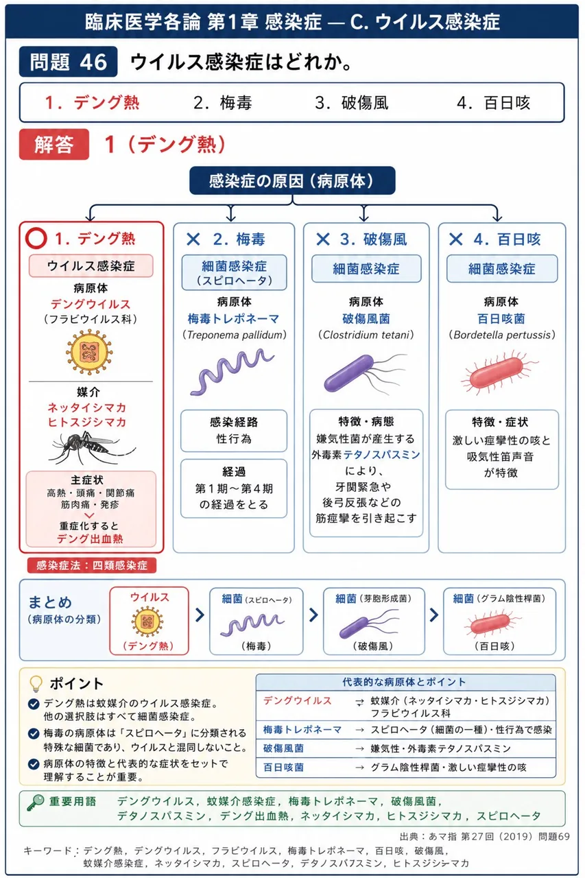 あマ指 第27回(2019) 問題69｜ウイルス感染症はどれか。 解説図