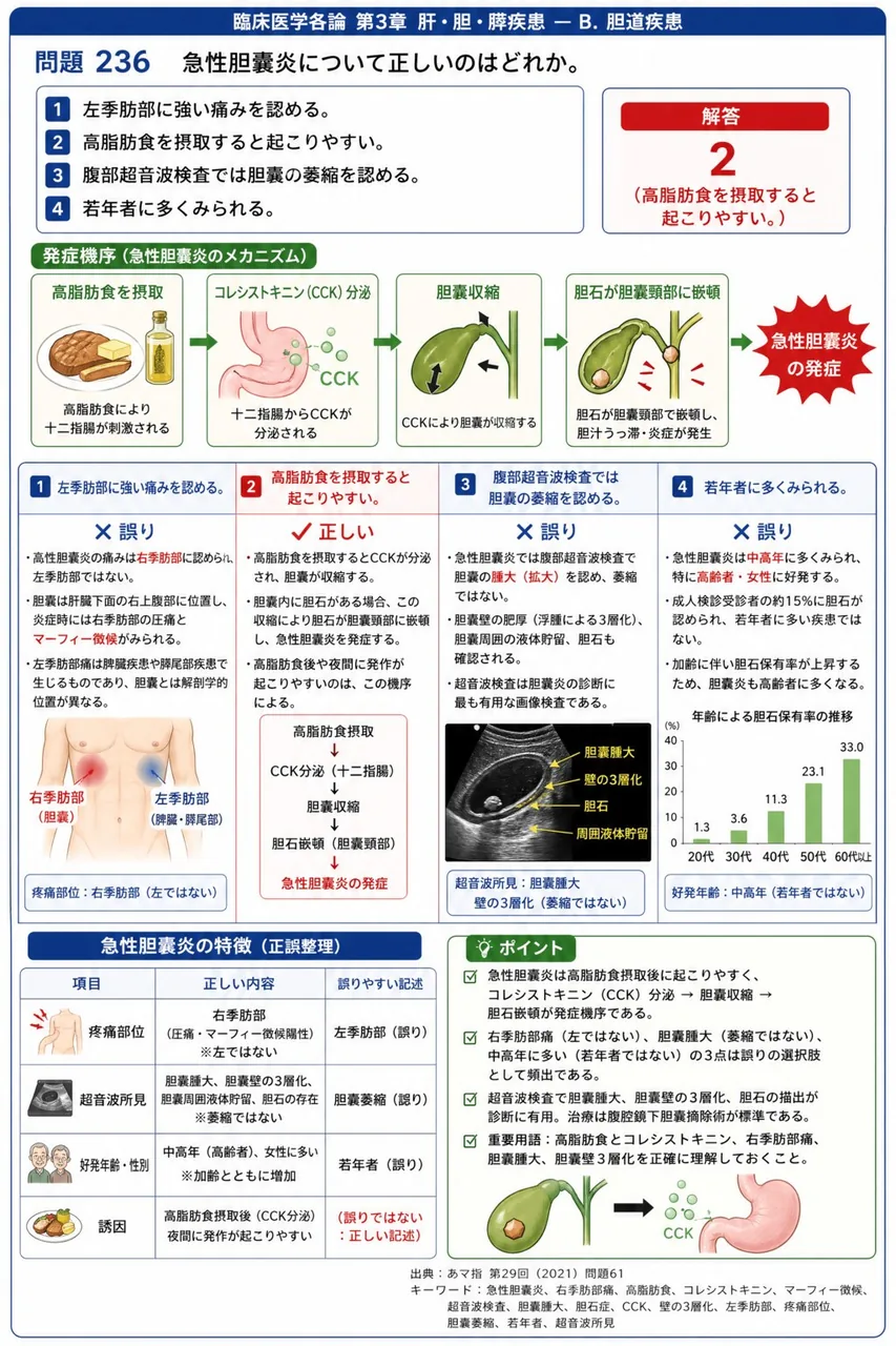 あマ指 第29回(2021) 問題61|急性胆囊炎について正しいのはどれか。 解説図