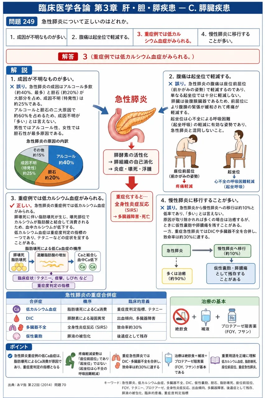 あマ指 第22回(2014) 問題70|急性膵炎について正しいのはどれか。 解説図