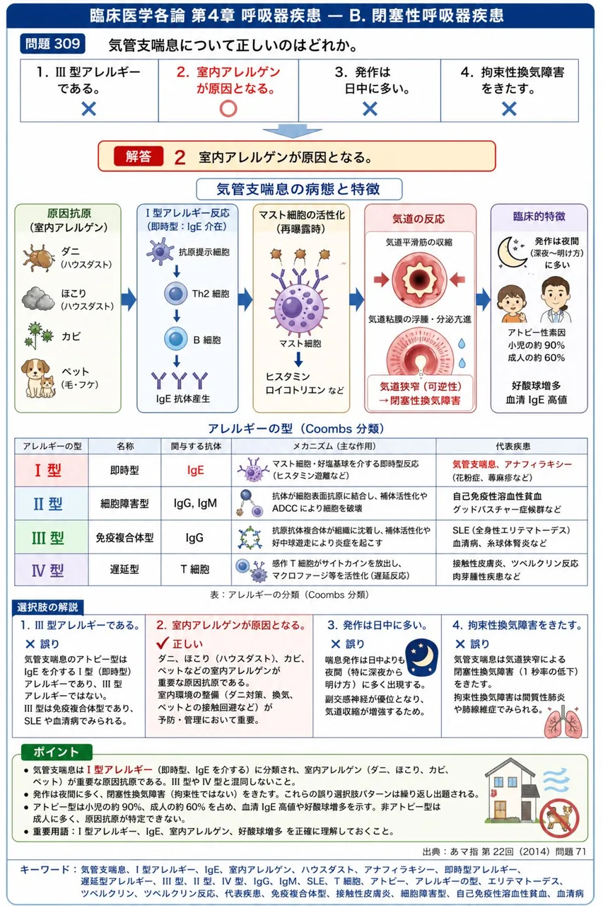 あマ指 第22回(2014) 問題71|気管支喘息について正しいのはどれか。 解説図